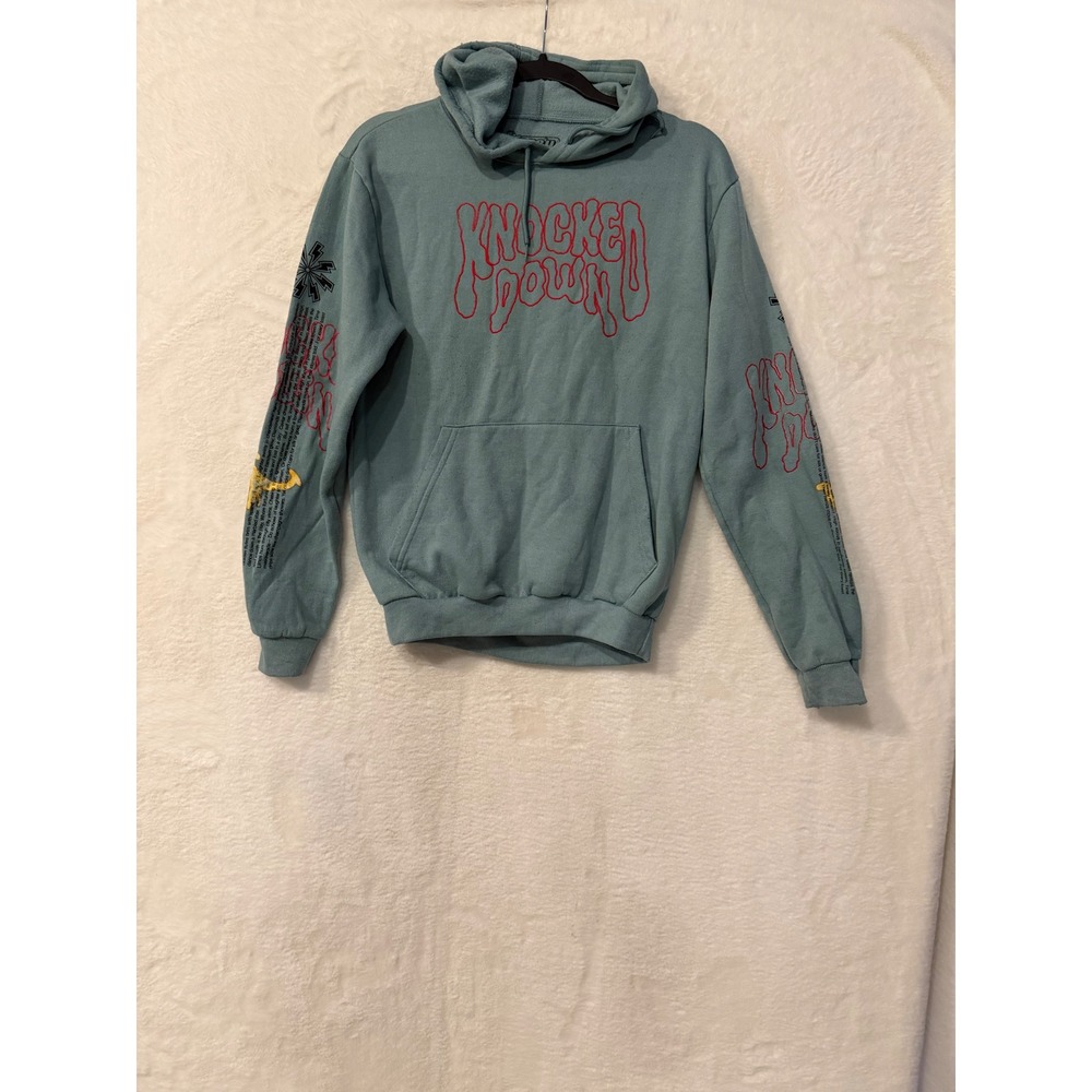 Fresh Laundry Knocked Down Graphic Hoodie Mens Small Blue Teal Self Made Bear